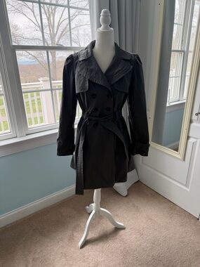 Cynthia Rowley Black Double-Breasted Trench with Tie Belt